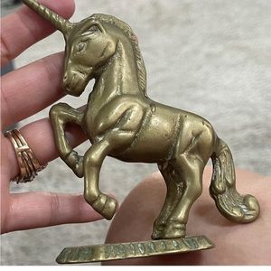 Vintage brass unicorn figurine paperweight- feels heavy. Fair used condition